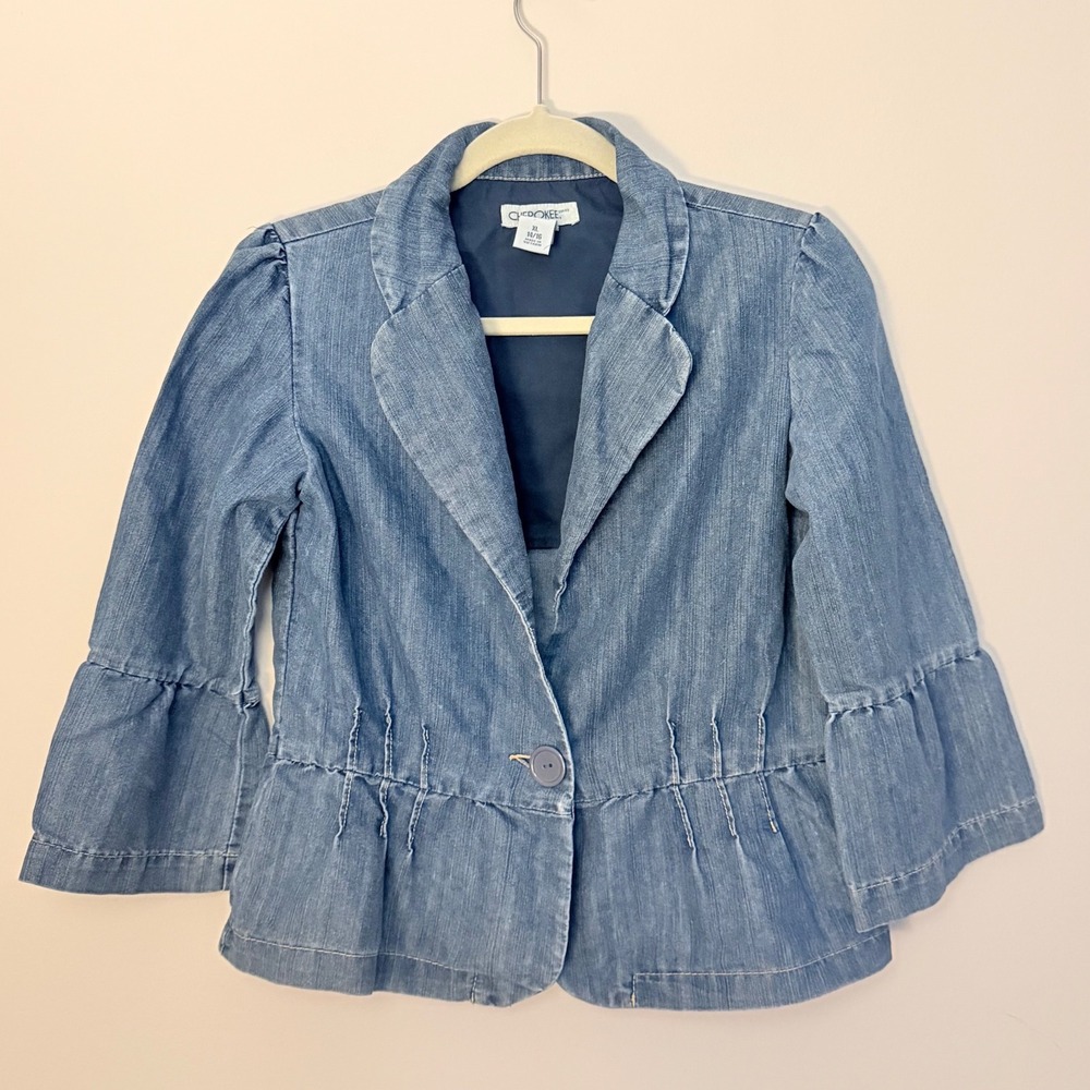 Vintage Y2K Peplum Cherokee Denim 3/4 Sleeve Women's Blazer V Neck SZ S